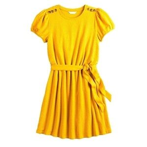 LC Cottagecore soft knit belted Preppy Mini Dress in Imperial Yellow size XS